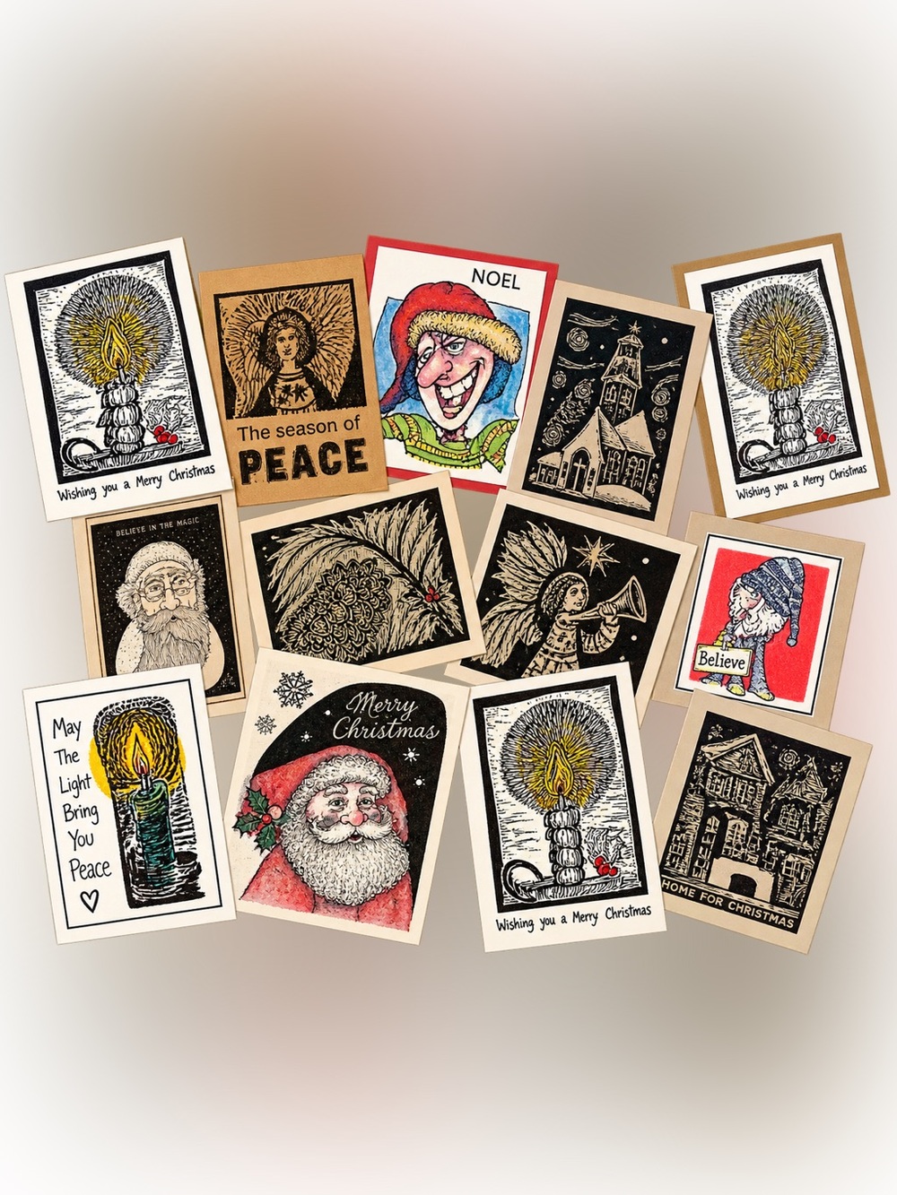 Holiday Greeting Card Pack - Assorted Red, Black, Cream Designs